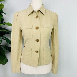 INC International a concept Y2K Light Tan Linen Silk Blend Blazer Button Jacket